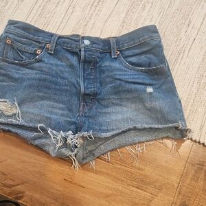 Levi's Distressed 501's Cutoff Denim Shorts - Blue